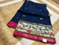 Navy Blue Crepe Saree with Swans