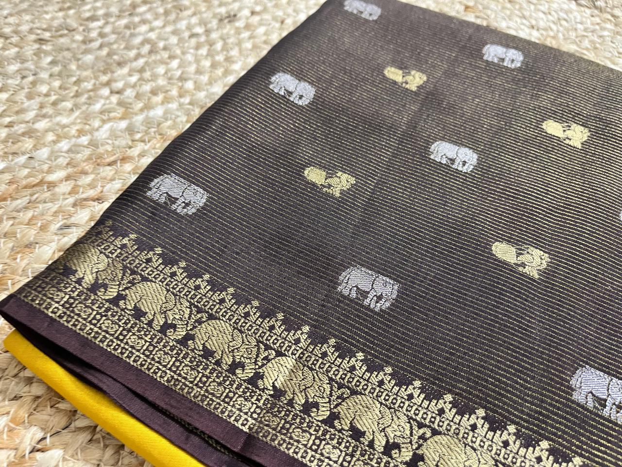 Elegant Mustard Saree with Coffee Borders