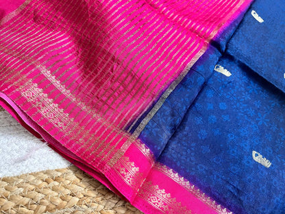 Navy Blue Crepe Saree with Swans