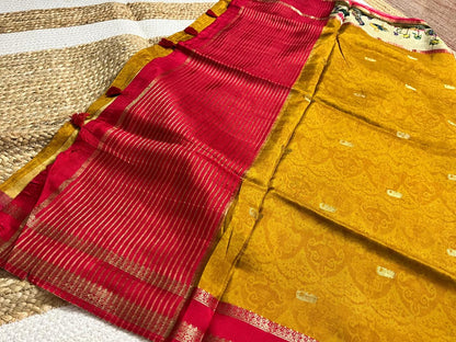 Yellow Crepe Saree with Flamingo Borders