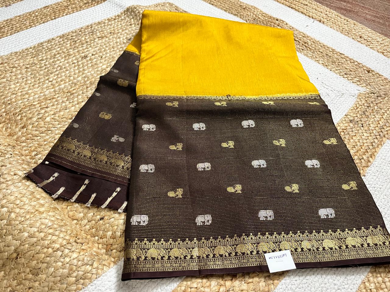 Elegant Mustard Saree with Coffee Borders