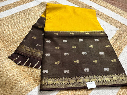 Elegant Mustard Saree with Coffee Borders