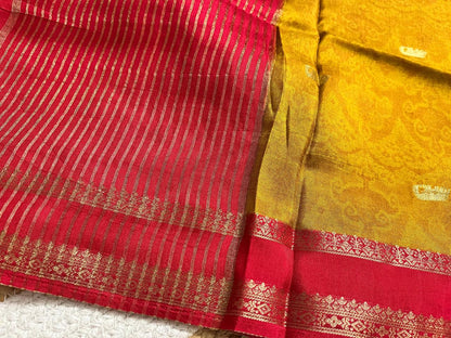 Yellow Crepe Saree with Flamingo Borders