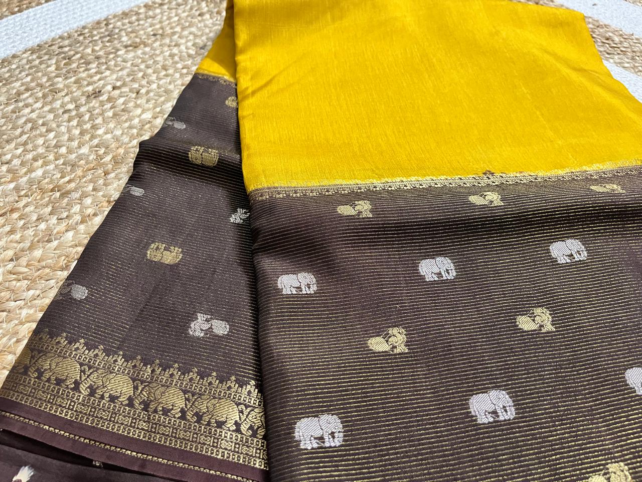 Elegant Mustard Saree with Coffee Borders