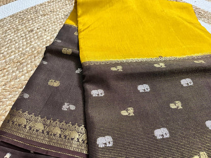 Elegant Mustard Saree with Coffee Borders
