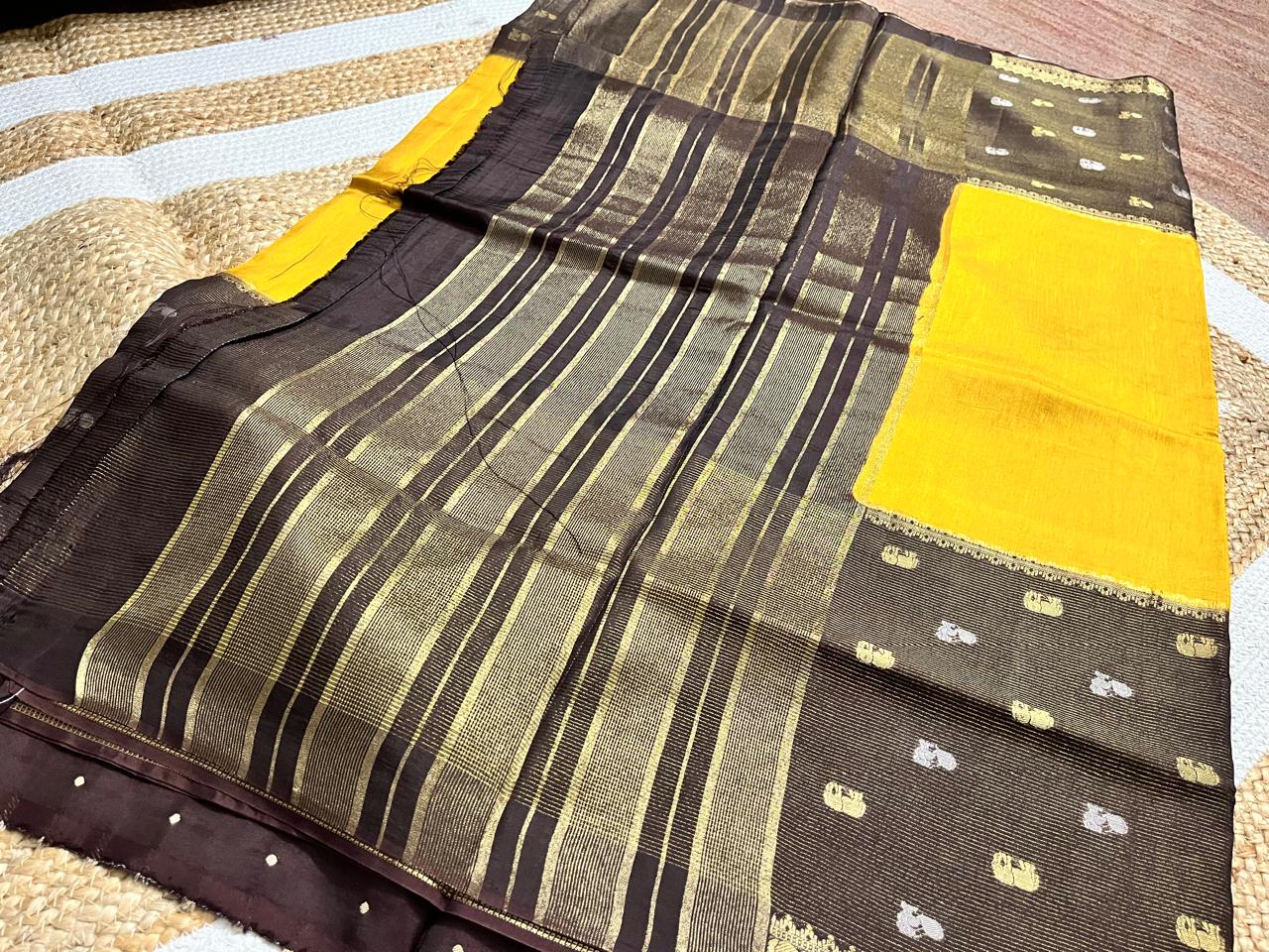 Elegant Mustard Saree with Coffee Borders