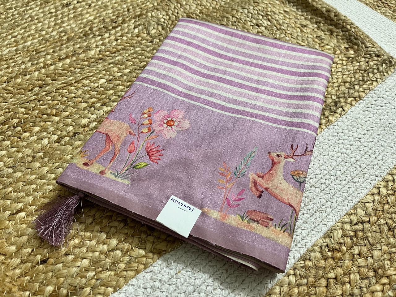 Lavender Saree with Animal Print Borders