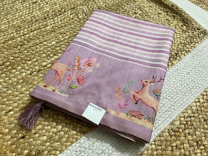 Lavender Saree with Animal Print Borders