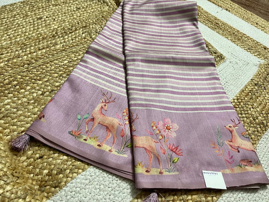 Lavender Saree with Animal Print Borders