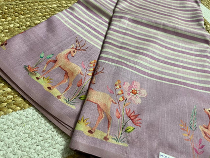 Lavender Saree with Animal Print Borders