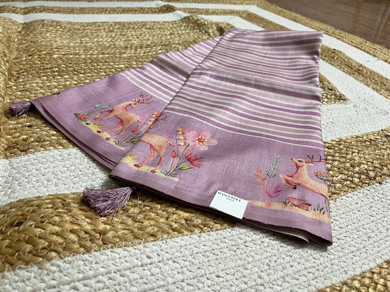 Lavender Saree with Animal Print Borders