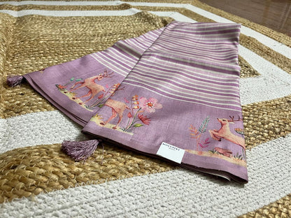 Lavender Saree with Animal Print Borders