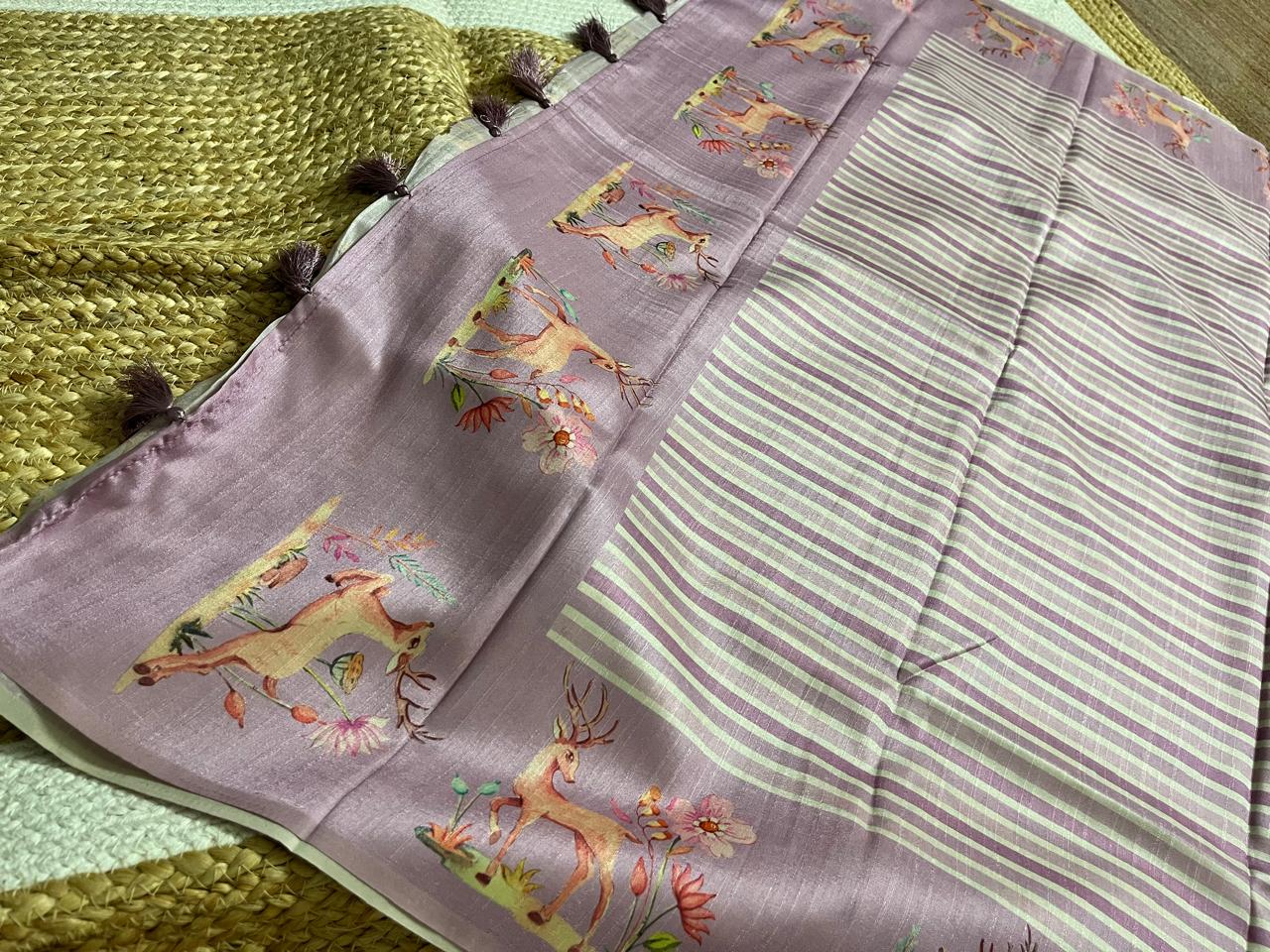 Lavender Saree with Animal Print Borders