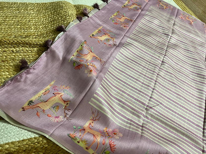Lavender Saree with Animal Print Borders