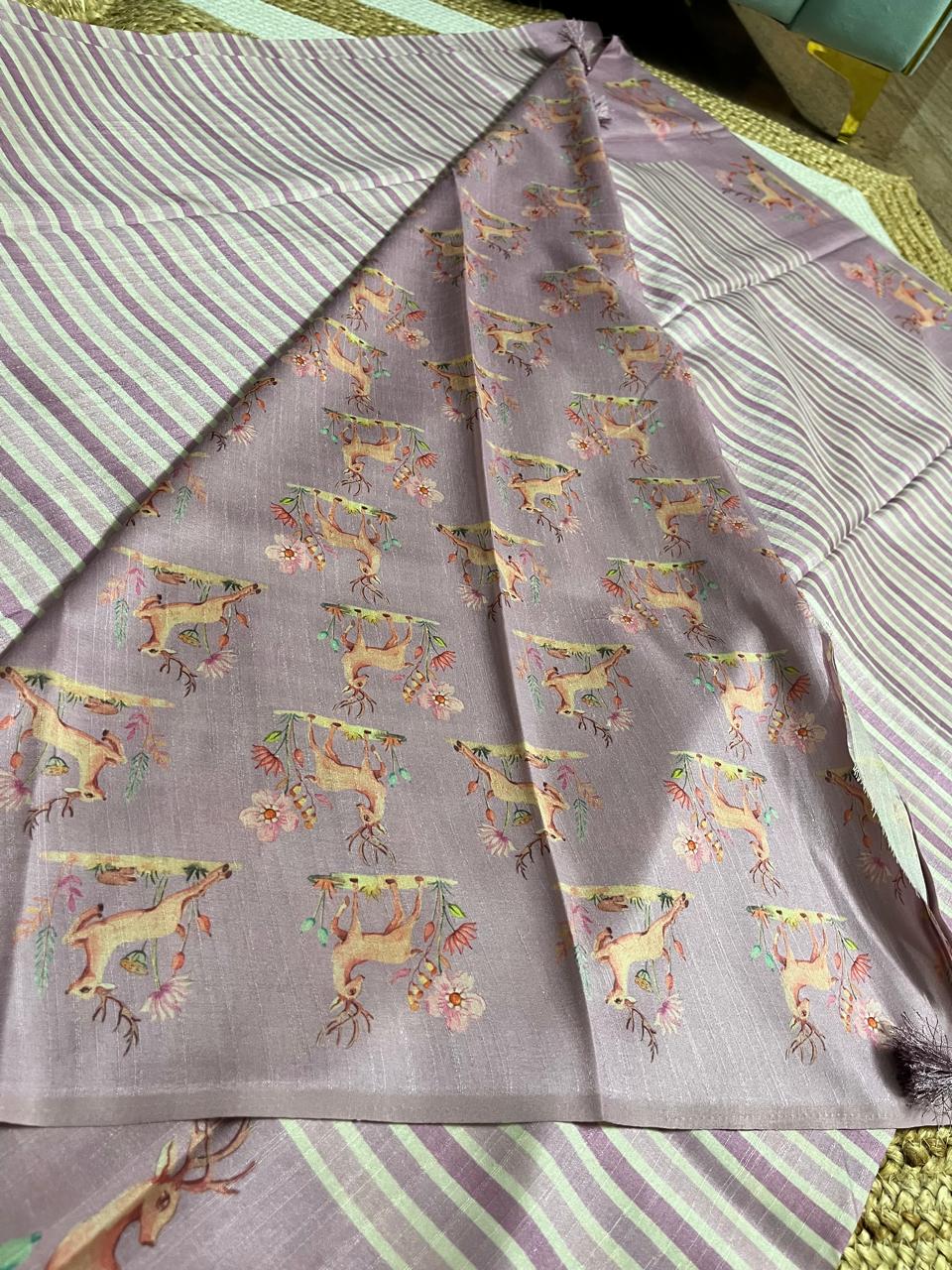 Lavender Saree with Animal Print Borders