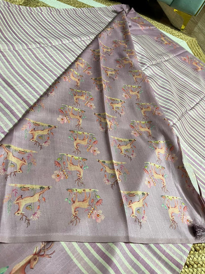 Lavender Saree with Animal Print Borders