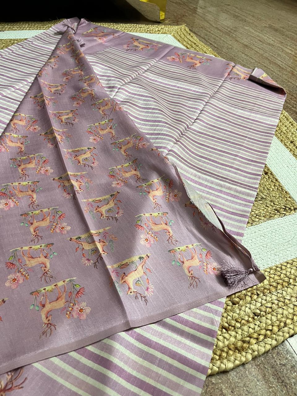 Lavender Saree with Animal Print Borders