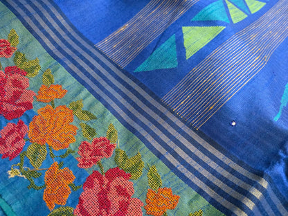 Peacock Blue Saree with Sky Borders