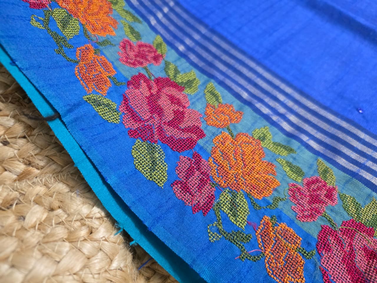 Peacock Blue Saree with Sky Borders