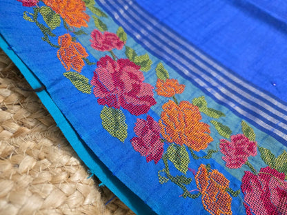 Peacock Blue Saree with Sky Borders