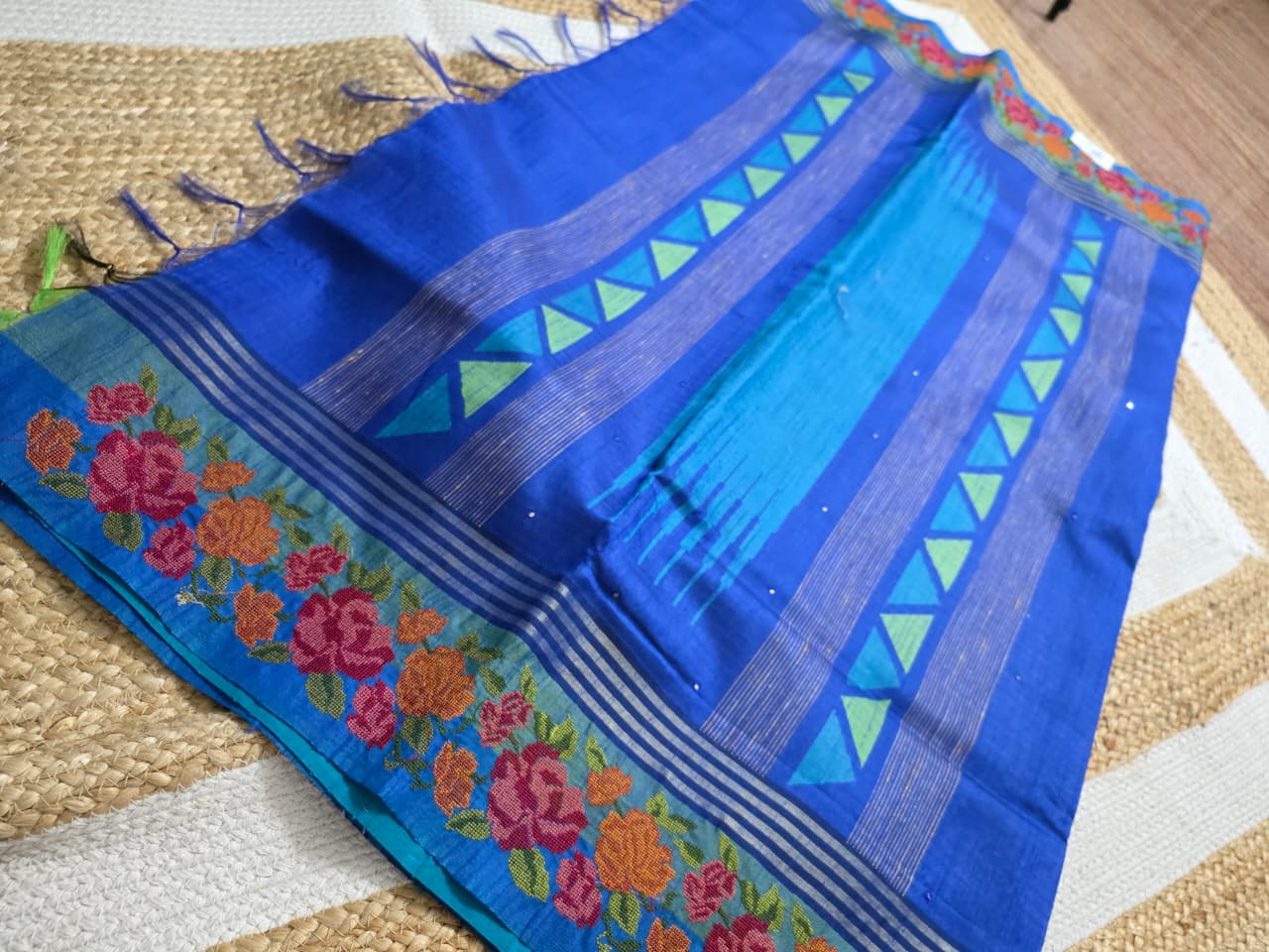 Peacock Blue Saree with Sky Borders
