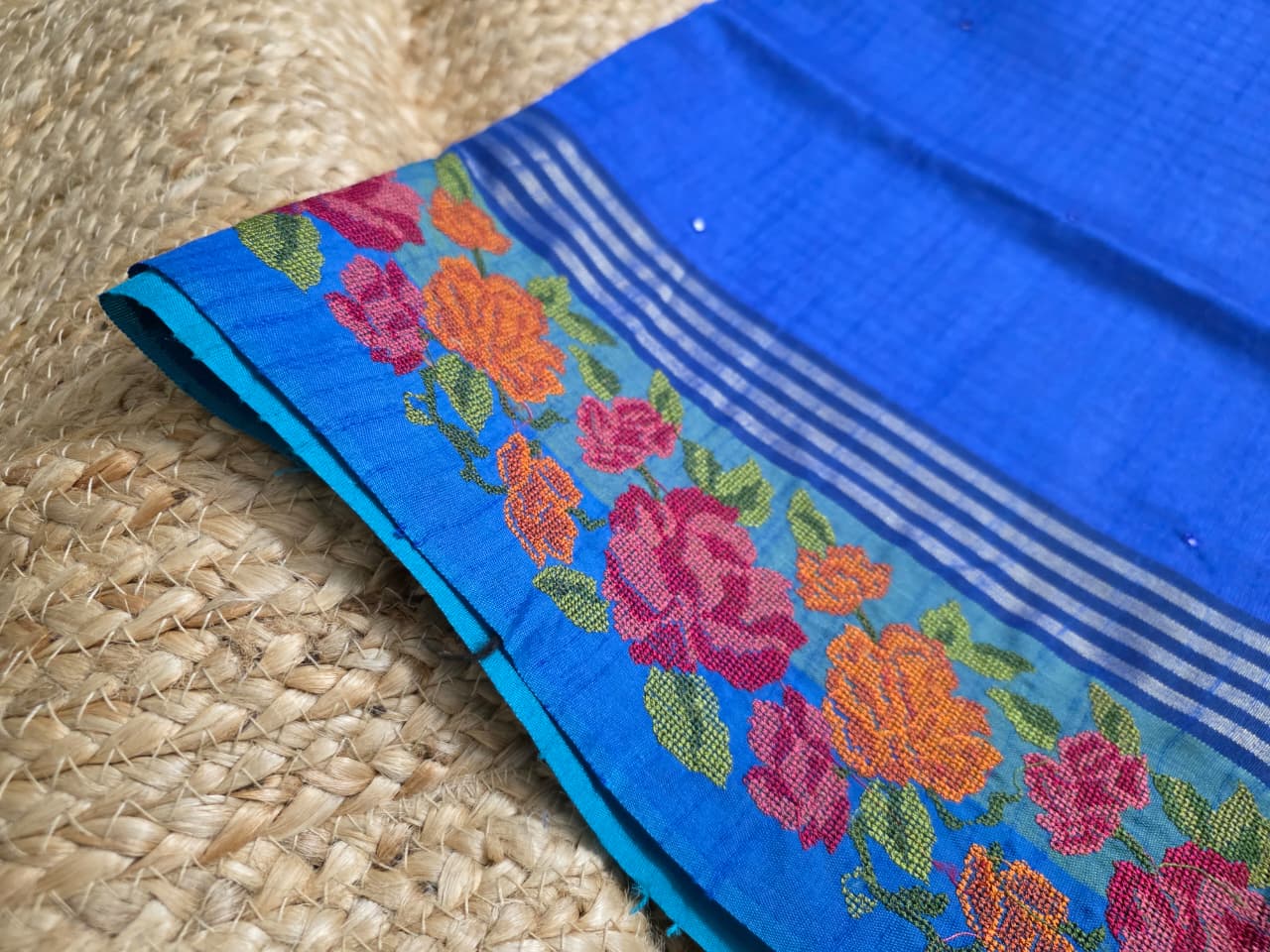 Peacock Blue Saree with Sky Borders